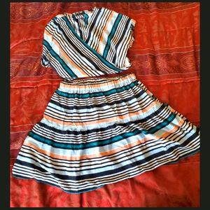 New 2 piece Multi color Wrap Shirt and Skirt